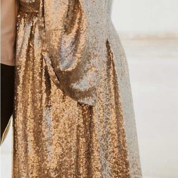 Zelie for She Silver Off-Shoulder Bishop Sleeve Gown - Picture 3 of 3